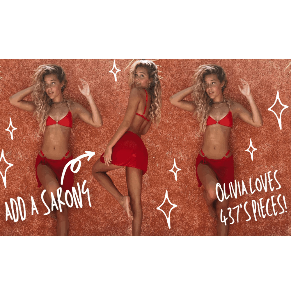 437 Four Three Seven The Short Wrap Sarong Red Chiffon Swimsuit Cover  M